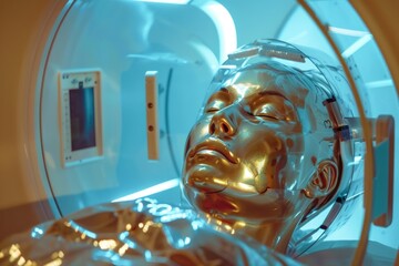 Poster - A gold statue of a person in a room, suitable for interior design projects