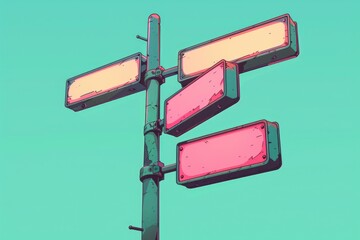 Aufkleber - A street sign with three different colored signs. Suitable for urban concepts