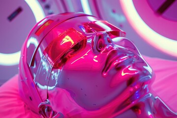 Poster - Pink mannequin with a clock in the background, suitable for fashion or time concept