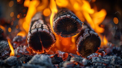 Poster - Close-up of firewood burning in the fire