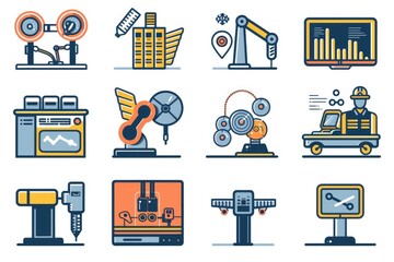 Poster - A variety of industrial machinery for different purposes. Suitable for industrial presentations and educational materials