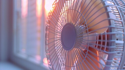 Poster - A fan sitting on top of a window sill. Suitable for home decor