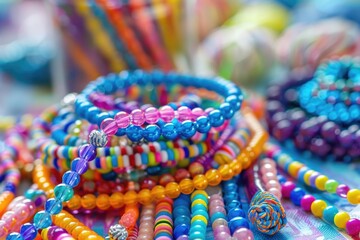 Fototapete - A variety of colorful beaded bracelets displayed on a table. Perfect for jewelry stores or fashion blogs