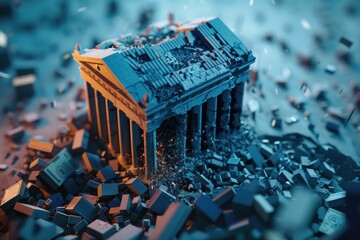Aufkleber - Miniature building surrounded by debris, suitable for construction themes