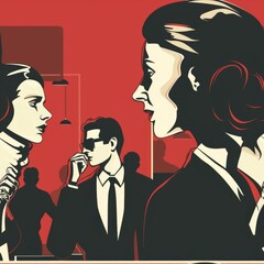 Aufkleber - A woman chatting on her mobile phone next to a well-dressed man. Ideal for business or communication concepts