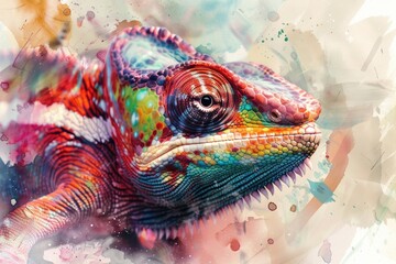 Poster - Close-up shot of a colorful chameleon on a white background. Perfect for educational materials or nature-themed designs