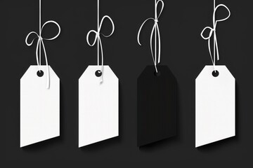 Aufkleber - Four tags hanging from strings, suitable for various design projects