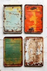 Poster - Four square metal trays with rusted paint. Ideal for industrial backgrounds