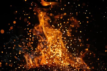 Poster - A close up of a fiery flame on a dark black background. Perfect for design projects and concepts related to heat and energy