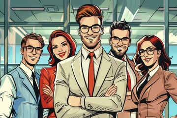 Wall Mural - A group of business people standing side by side. Suitable for business and teamwork concepts