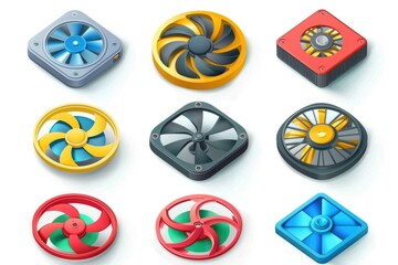 Poster - A collection of different air fans for various uses. Ideal for illustrating ventilation, cooling, and climate control concepts