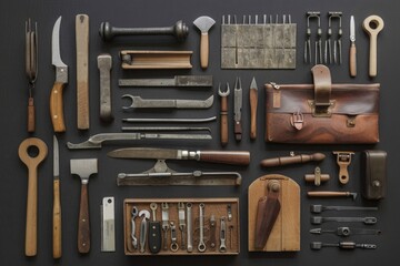 Poster - Various tools arranged on a table, suitable for DIY projects or construction concepts