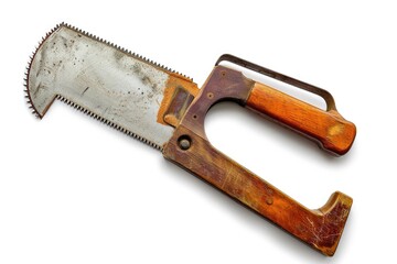 Poster - A rusty saw laying on a white background. Suitable for construction or DIY projects