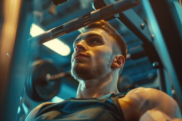 Aufkleber - A man with a beard performing a pull up exercise. Suitable for fitness and workout concepts