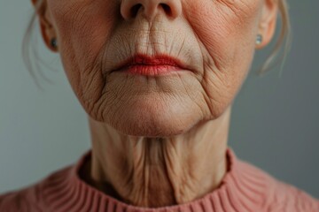 Poster - Close-up of an older woman with visible wrinkles. Suitable for beauty or aging concept