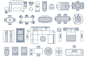Aufkleber - Drawing of a modern living room and dining room. Suitable for interior design concepts