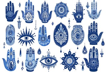 Poster - A collection of hand drawn blue and white designs. Suitable for various creative projects