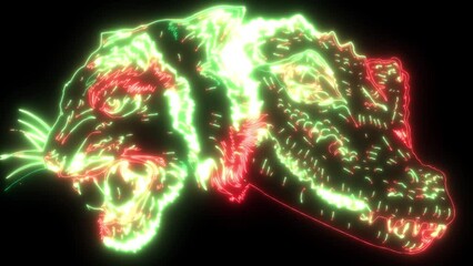 Wall Mural - neon animation of tiger head