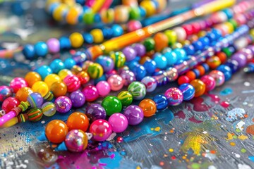 Poster - A vibrant display of colorful beads, perfect for crafting projects