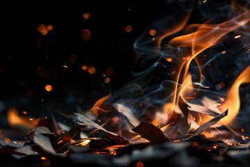 Poster - A close up view of a fire with a black background. Ideal for use in design projects