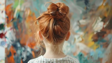Aufkleber - Woman standing in front of a painting, suitable for art concept