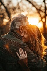 Poster - A man and a woman hugging each other. Suitable for relationship and love concepts