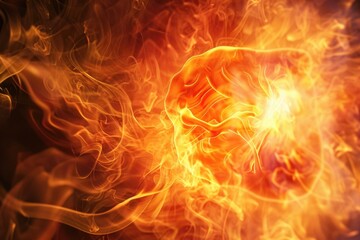 Poster - Close-up of a fire ball with smoke, suitable for dramatic concepts or environmental themes