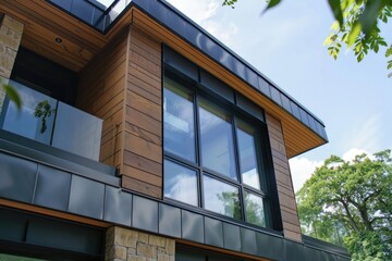Poster - Side view of a modern house with a large window. Suitable for real estate concepts