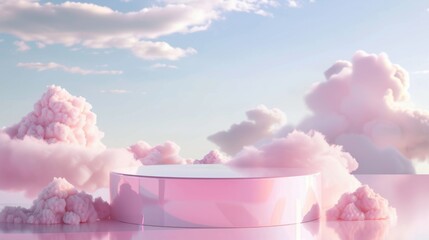 Poster - Pink table with clouds in the background, perfect for various design projects