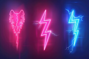 Poster - Neon signs of lightning with an angel, suitable for various digital designs