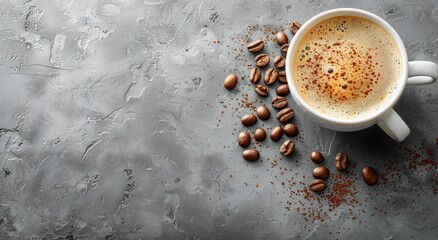 Sticker - A Cup of Coffee Surrounded by Coffee Beans