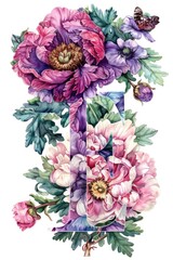 Poster - Beautiful painting of flowers and a butterfly on a white background. Ideal for home decor or nature-themed designs
