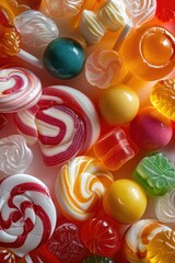 Aufkleber - Colorful pile of various candies and lollipops, perfect for sweet treats concept