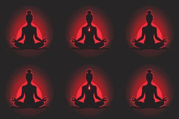 Poster - Person meditating in front of a glowing red light, suitable for mindfulness and relaxation concepts