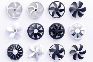 Canvas Print - Assorted propellers displayed on a white background. Ideal for engineering projects