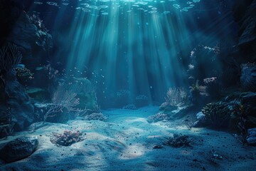 Poster - Beautiful underwater scene with sunbeams shining through the water. Perfect for nature and ocean-themed designs