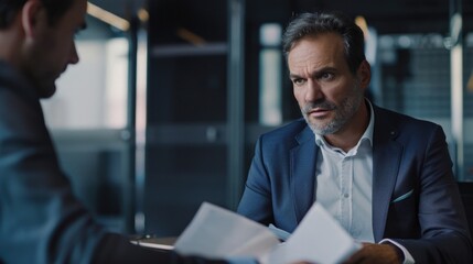 Poster - A man sitting at a table with papers, suitable for business concepts