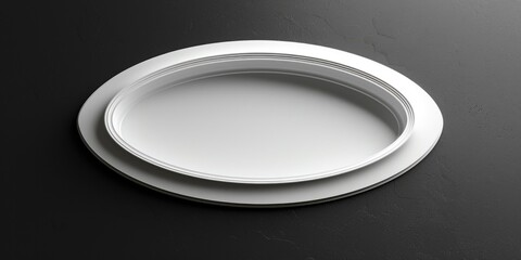 Poster - Simple white plate on black table, versatile for various concepts