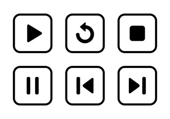 Aufkleber - Play, replay, stop, pause, previous, and next track icon on square line