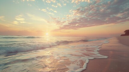 Poster - Beautiful sunset over the water on the beach, perfect for travel websites or vacation promotions