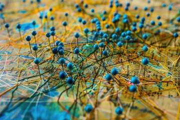 Poster - Close up view of a map with pins, ideal for travel concepts