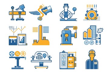 Wall Mural - A series of icons depicting various types of machinery. Ideal for industrial, engineering, and manufacturing concepts