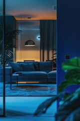 Poster - A view of a living room through a glass door. Perfect for interior design concepts