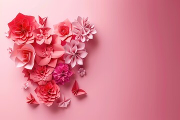Aufkleber - paper flower heart on pink background, ideal for valentine's day decorations