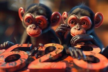 Poster - A cute image of two monkeys sitting side by side. Ideal for animal lovers and wildlife enthusiasts