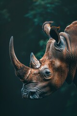 Poster - A close up shot of a rhino with a bird perched on its head. Perfect for wildlife enthusiasts