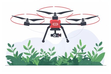 Wall Mural - Precision drone illustration in farming wheat field with young crop sensors for agriculture vector drone monitoring and spray nozzles in crop protection