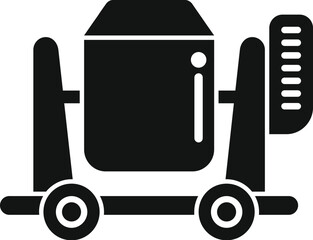 Poster - Black and white vector illustration of a cement mixer silhouette icon, representing the construction industry, heavy machinery, and mobile equipment