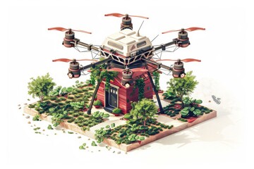 Wall Mural - 8K tech water farm innovation farming modern agriculture smart management modern farming techniques technology farm layout farming irrigation field treatment isometric at