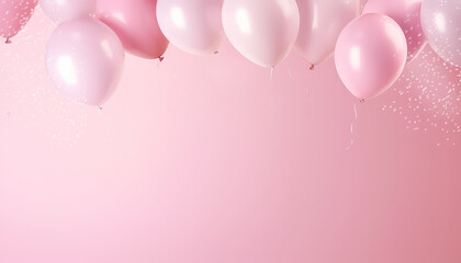 Poster - Pink balloons on pink pastel background